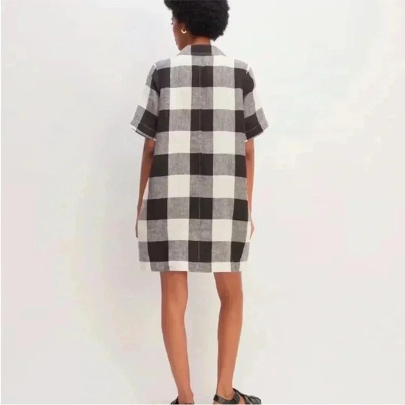 Everlane The Linen Shirt Dress Button Front Checkered Black White Knee Length XL - Picture 3 of 12